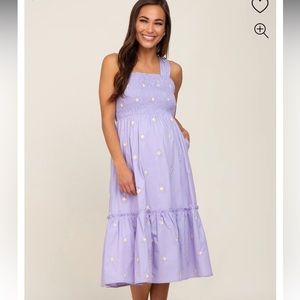 Lavender Sleeveless Floral Embroidered Midi Dress